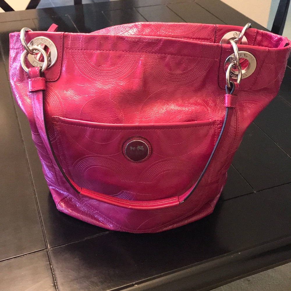 Authentic Coach patent leather dark pink tote